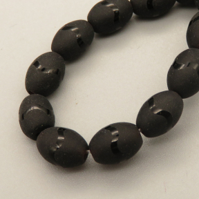 Natural Agate Beads Strands,Egg Shape,Frosted,Wave,Black,6x9mm,Hole:1mm,about 42 pcs/strand,about 48 g/strand,5 strands/package,14.96"(38cm),XBGB05528bhva-L020