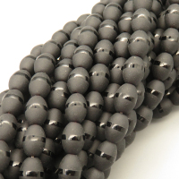 Natural Agate Beads Strands,Egg Shape,Frosted,Barrel Line,Black,6x9mm,Hole:1mm,about 42 pcs/strand,about 48 g/strand,5 strands/package,14.96"(38cm),XBGB05530bhva-L020