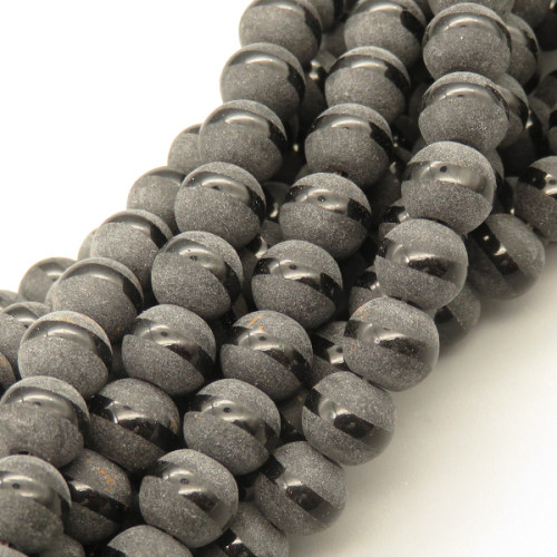 Natural Agate Beads Strands,Round,Frosted,Barrel Line,Black,8mm,Hole:1mm,about 47 pcs/strand,about 36 g/strand,5 strands/package,14.96"(38cm),XBGB05534bbov-L020