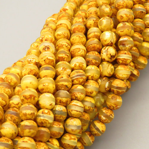 Natural Dzi Agate Beads Strands,Round,Frosted,Yellow ,6mm,Hole:0.8mm,about 63 pcs/strand,about 22 g/strand,5 strands/package,14.96"(38cm),XBGB05538bbov-L020