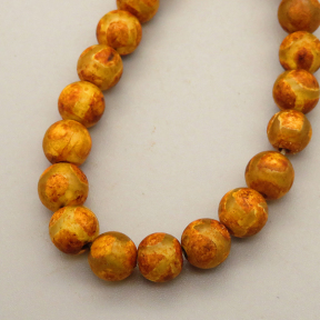 Natural Dzi Agate Beads Strands,Round,Frosted,Y Pattern,Yellow ,6mm,Hole:0.8mm,about 63 pcs/strand,about 22 g/strand,5 strands/package,14.96"(38cm),XBGB05540bbov-L020