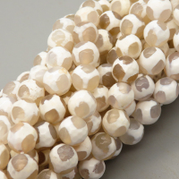 Natural Dzi Agate Beads Strands,Round,Faceted,Y Pattern,White,8mm,Hole:1mm,about 47 pcs/strand,about 36 g/strand,5 strands/package,14.96"(38cm),XBGB05542bhia-L020