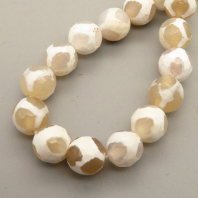 Natural Dzi Agate Beads Strands,Round,Faceted,Y Pattern,White,8mm,Hole:1mm,about 47 pcs/strand,about 36 g/strand,5 strands/package,14.96"(38cm),XBGB05542bhia-L020
