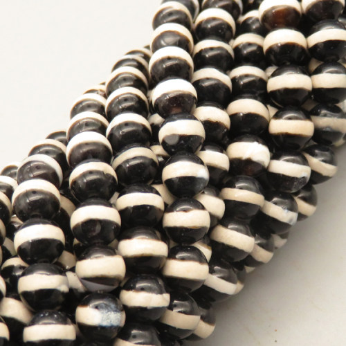 Natural Dzi Agate Beads Strands,Round,Barrel Line,Black,6mm,Hole:0.8mm,about 63 pcs/strand,about 22 g/strand,5 strands/package,14.96"(38cm),XBGB05546bhva-L020