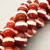 Natural Dzi Agate Beads Strands,Round,Faceted,Barrel Line,Brown,10mm,Hole:1mm,about 38 pcs/strand,about 55 g/strand,5 strands/package,14.96"(38cm),XBGB05550vhkb-L020