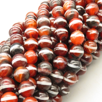 Natural Dzi Agate Beads Strands,Round,Barrel Line,Dark Brown,8mm,Hole:1mm,about 47 pcs/strand,about 36 g/strand,5 strands/package,14.96"(38cm),XBGB05558bhia-L020