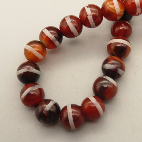 Natural Dzi Agate Beads Strands,Round,Barrel Line,Dark Brown,8mm,Hole:1mm,about 47 pcs/strand,about 36 g/strand,5 strands/package,14.96"(38cm),XBGB05558bhia-L020