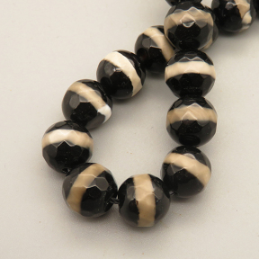 Natural Dzi Agate Beads Strands,Round,Faceted,Barrel Line,Black,10mm,Hole:1mm,about 38 pcs/strand,about 55 g/strand,5 strands/package,14.96"(38cm),XBGB05564vhkb-L020