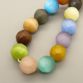 Cat Eye Beads Strands,Round,Faceted,Color Mixing,10mm,Hole:1mm,about 38 pcs/strand,about 55 g/strand,5 strands/package,14.96"(38cm),XBGB05568bbov-L020
