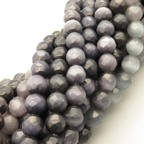 Cat Eye Beads Strands,Round,Faceted,Purple Black,8mm,Hole:1mm,about 47 pcs/strand,about 36 g/strand,5 strands/package,14.96"(38cm),XBGB05578vbmb-L020