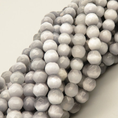 Cat Eye Beads Strands,Round,Faceted,Dark grey,8mm,Hole:1mm,about 47 pcs/strand,about 36 g/strand,5 strands/package,14.96"(38cm),XBGB05580vbmb-L020