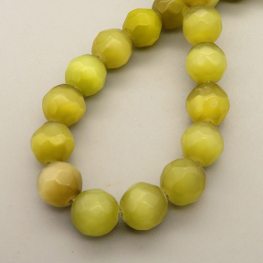 Cat Eye Beads Strands,Round,Faceted,Yellow-Green,10mm,Hole:1mm,about 38 pcs/strand,about 55 g/strand,5 strands/package,14.96"(38cm),XBGB05586bbov-L020