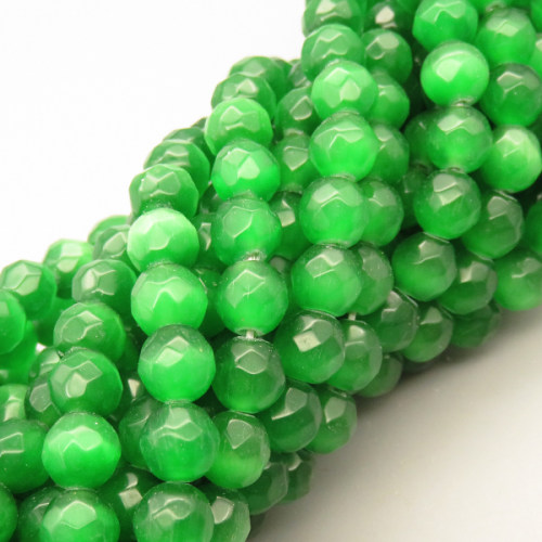 Cat Eye Beads Strands,Round,Faceted,Grass Green,8mm,Hole:1mm,about 47 pcs/strand,about 36 g/strand,5 strands/package,14.96"(38cm),XBGB05598vbmb-L020