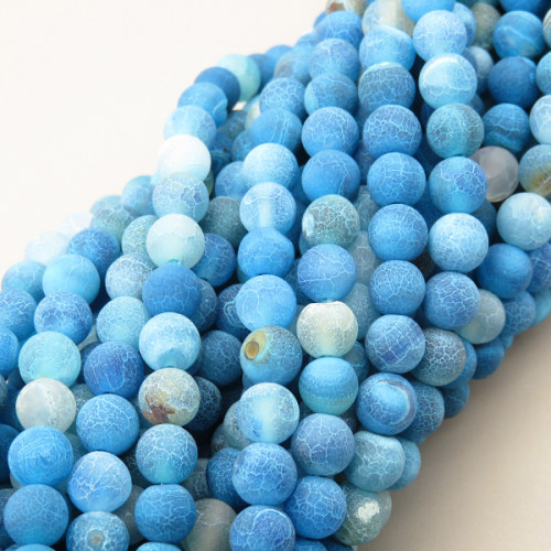 Natural Ice Burst Agate Beads Strands,Round,Matte,Cyan,6mm,Hole:1mm,about 63 pcs/strand,about 22 g/strand,5 strands/package,14.96"(38cm),XBGB05606ablb-L020