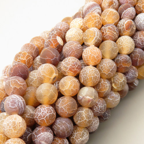 Natural Ice Burst Agate Beads Strands,Round,Matte,Brown,6mm,Hole:0.8mm,about 63 pcs/strand,about 22 g/strand,5 strands/package,14.96"(38cm),XBGB05610ablb-L020