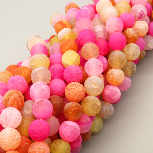 Natural Ice Burst Agate Beads Strands,Round,Matte,Color Mixing,6mm,Hole:0.8mm,about 63 pcs/strand,about 22 g/strand,5 strands/package,14.96"(38cm),XBGB05614ablb-L020