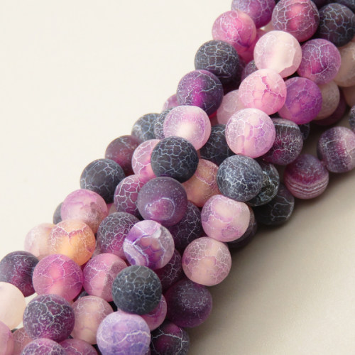Natural Ice Burst Agate Beads Strands,Round,Matte,Purple,6mm,Hole:0.8mm,about 63 pcs/strand,about 22 g/strand,5 strands/package,14.96"(38cm),XBGB05630ablb-L020