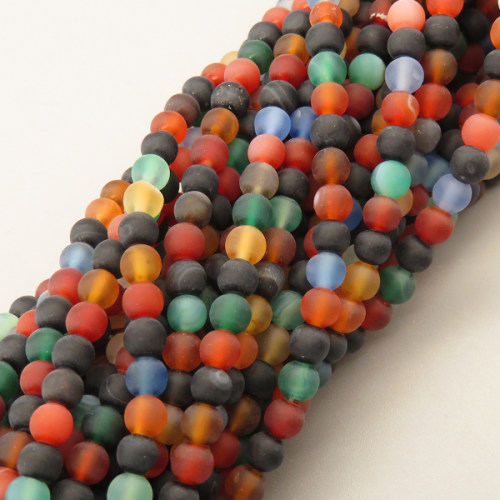 Natural Agate Beads Strands,Round,Matte,Color Mixing,4mm,Hole:0.5mm,about 95 pcs/strand,about 9 g/strand,5 strands/package,14.96"(38cm),XBGB05644ablb-L020