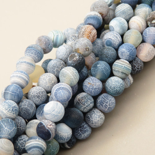 Natural Ice Burst Agate Beads Strands,Round,Matte,Blue,6mm,Hole:0.8mm,about 63 pcs/strand,about 22 g/strand,5 strands/package,14.96"(38cm),XBGB05648ablb-L020