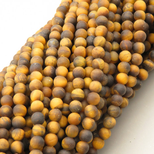 Natural Tiger Eye,Grace B Beads Strands,Round,Matte,Gold,4mm,Hole:0.5mm,about 95 pcs/strand,about 9 g/strand,5 strands/package,14.96"(38cm),XBGB05652vbmb-L020
