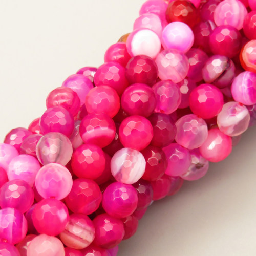 Natural Striped Agate Beads Strands,Round,Faceted,Fuchsia,6mm,Hole:0.8mm,about 63 pcs/strand,about 22 g/strand,5 strands/package,14.96"(38cm),XBGB05674vbnb-L020