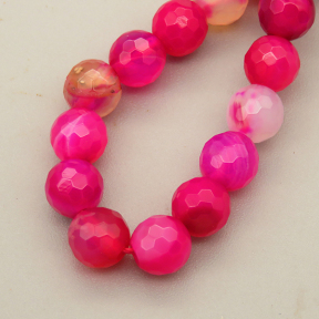 Natural Striped Agate Beads Strands,Round,Faceted,Fuchsia,6mm,Hole:0.8mm,about 63 pcs/strand,about 22 g/strand,5 strands/package,14.96"(38cm),XBGB05674vbnb-L020
