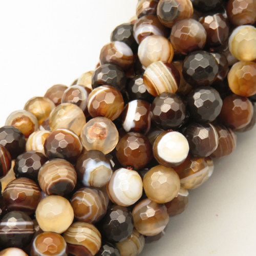 Natural Striped Agate Beads Strands,Round,Faceted,Brown,6mm,Hole:0.8mm,about 63 pcs/strand,about 22 g/strand,5 strands/package,14.96"(38cm),XBGB05676vbnb-L020