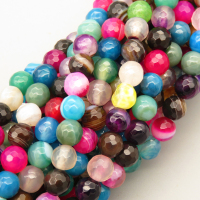 Natural Colorful Agate Beads Strands,Round,Faceted,Color Mixing,6mm,Hole:0.8mm,about 63 pcs/strand,about 22 g/strand,5 strands/package,14.96"(38cm),XBGB05678vbnb-L020