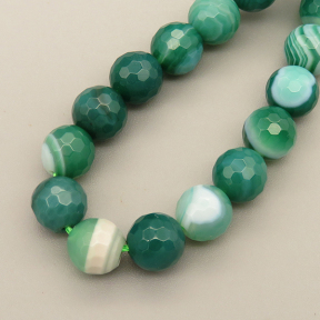 Natural Striped Agate Beads Strands,Round,Faceted,Grass Green,8mm,Hole:1mm,about 47 pcs/strand,about 36 g/strand,5 strands/package,14.96"(38cm),XBGB05686vbpb-L020