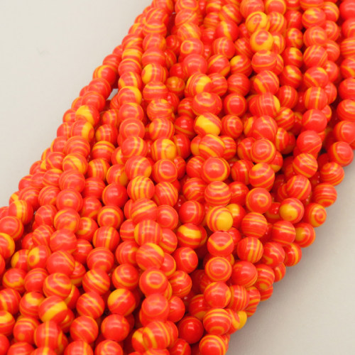 Porcelain Beads Strands,Stripe,Round,Orange Red,Dyed,4mm,Hole:0.5mm,about 95 pcs/strand,about 9 g/strand,5 strands/package,14.96"(38cm),XBC00006baka-L020