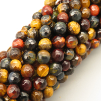 Natural Tiger Eye Beads Strands,Grade B,Round,Faceted,Gold,6mm,Hole:0.8mm,about 63 pcs/strand,about 22 g/strand,5 strands/package,14.96"(38cm),XBGB05698bbov-L020