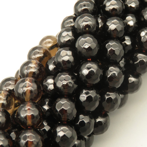 Natural Smoky Quartz Beads Strands,Round,Faceted,Brown,8mm,Hole:1mm,about 47 pcs/strand,about 36 g/strand,5 strands/package,14.96"(38cm),XBGB05700biib-L020