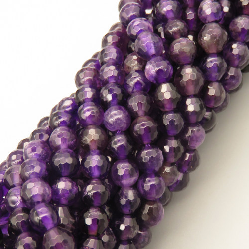Natural Amethyst Beads Strands,Round,Faceted,Purple,6mm,Hole:0.8mm,about 63 pcs/strand,about 22 g/strand,5 strands/package,14.96"(38cm),XBGB05702ahlv-L020