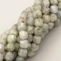 Natural Labradorite Beads Strands,Bar,Faceted,Cube,Grey,5x6mm,Hole:0.8mm,about 63 pcs/strand,about 22 g/strand,5 strands/package,14.96"(38cm),XBGB05722ajlv-L020