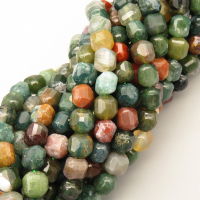 Natural Indian Agate Beads Strands,Bar,Faceted,Cube,Dark Green,Dyed,7x8mm,Hole:1mm,about 47 pcs/strand,about 36 g/strand,5 strands/package,14.96"(38cm),XBGB05730ajlv-L020