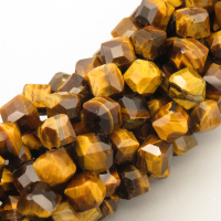 Natural Tiger Eye Beads Strands,Bar,Faceted,Cube,Gold,6x6mm,Hole:0.8mm,about 63 pcs/strand,about 22 g/strand,5 strands/package,14.96"(38cm),XBGB05734ajlv-L020