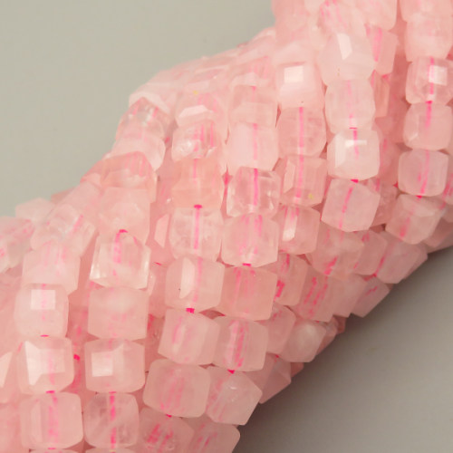 Natural Rose Quartz Beads Strands,Bar,Faceted,Cube,Pink,6x6mm,Hole:0.8mm,about 63 pcs/strand,about 22 g/strand,5 strands/package,14.96"(38cm),XBGB05736ajlv-L020