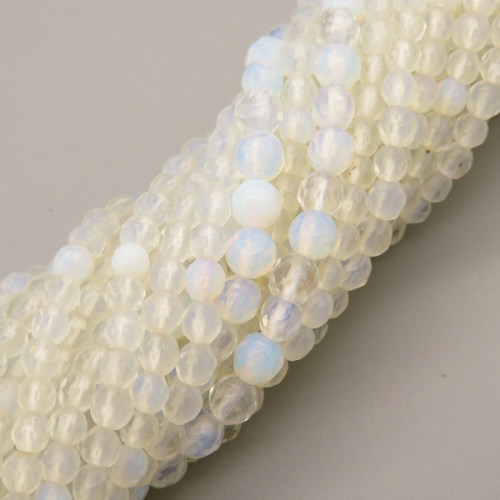 Natural Opalite Beads Strands,Round,Faceted,Milky,3mm,Hole:0.5mm,about 126 pcs/strand,about 6 g/strand,5 strands/package,14.96"(38cm),XBGB05742vbnb-L020