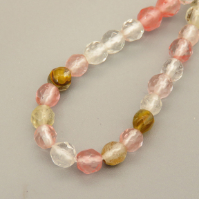 Natural Watermelon Stone Beads Strands,Round,Faceted,Pink,4mm,Hole:0.5mm,about 95 pcs/strand,about 9 g/strand,5 strands/package,14.96"(38cm),XBGB05744vbnb-L020