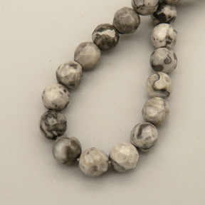 Natural Picasso Jasper/Map Jasper Beads Strands,Round,Faceted,Grey,4mm,Hole:0.5mm,about 95 pcs/strand,about 9 g/strand,5 strands/package,14.96"(38cm),XBGB05750vbnb-L020