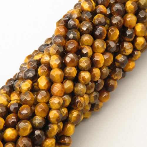 Natural Golden Tiger Eye Beads Strands,Grade A,Round,Faceted,Gold,4mm,Hole:0.5mm,about 95 pcs/strand,about 9 g/strand,5 strands/package,14.96"(38cm),XBGB05756vbpb-L020
