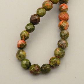 Natural Unakite Beads Strands,Round,Faceted,Grass Green,4mm,Hole:0.5mm,about 95 pcs/strand,about 9 g/strand,5 strands/package,14.96"(38cm),XBGB05758bbov-L020