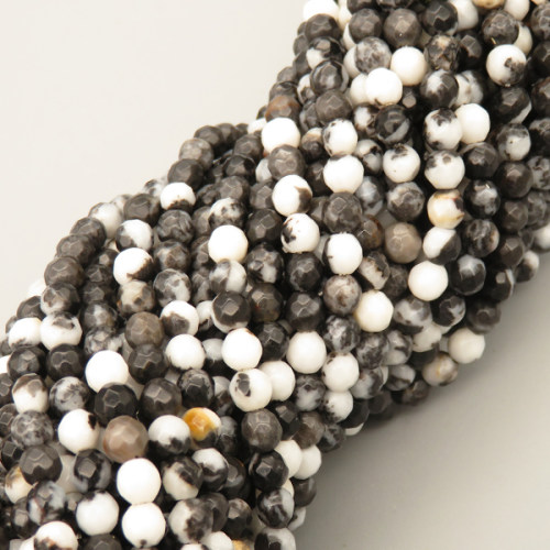 Natural Agate Beads Strands,Round,Faceted,Black and White,4mm,Hole:0.5mm,about 95 pcs/strand,about 9 g/strand,5 strands/package,14.96"(38cm),XBGB05760bbov-L020