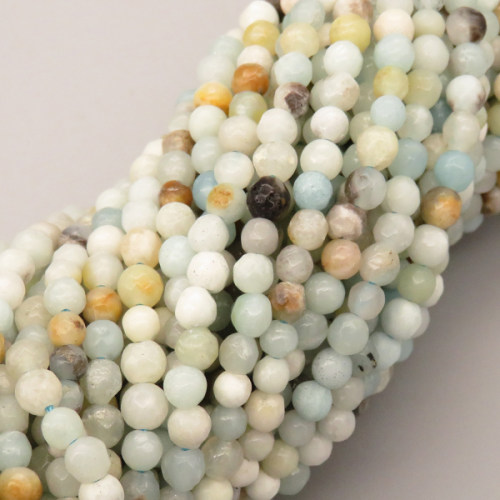 Natural Amazonite Beads Strands,Round,Faceted,Cyan,4mm,Hole:0.5mm,about 95 pcs/strand,about 9 g/strand,5 strands/package,14.96"(38cm),XBGB05762bbml-L020