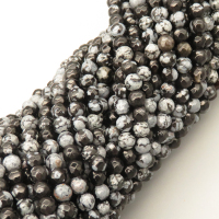 Natural Snowflake Obsidian Beads Strands,Round,Faceted,Dark Grey,4mm,Hole:0.5mm,about 95 pcs/strand,about 9 g/strand,5 strands/package,14.96"(38cm),XBGB05766ahjb-L020