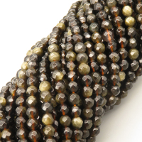 Natural Gold Obsidian Beads Strands,Round,Faceted,Brown,4mm,Hole:0.5mm,about 95 pcs/strand,about 9 g/strand,5 strands/package,14.96"(38cm),XBGB05770bhva-L020