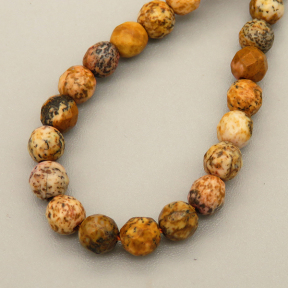 Natural Picture Jasper Beads Strands,Round,Faceted,Brown,4mm,Hole:0.5mm,about 95 pcs/strand,about 9 g/strand,5 strands/package,14.96"(38cm),XBGB05782bhva-L020