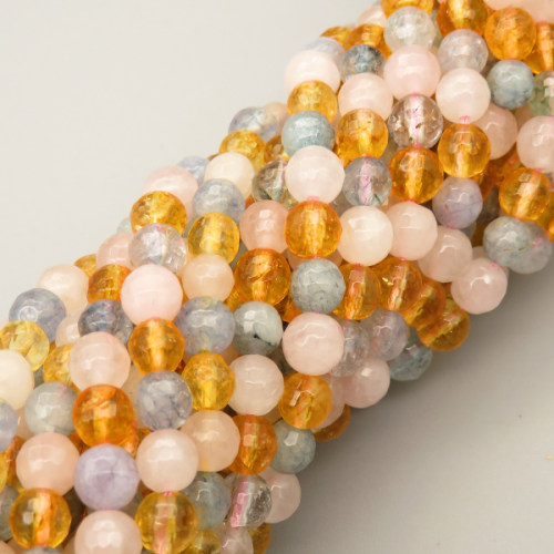 Natural Assorted Gemstone Beads Strands,Round,Faceted,Yellow Powder Gray,6mm,Hole:0.8mm,about 63 pcs/strand,about 22 g/strand,5 strands/package,14.96"(38cm),XBGB05808bhia-L020