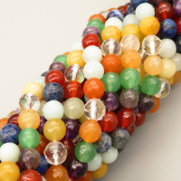 Natural Assorted Gemstone Beads Strands,Round,Faceted,Color Mixing,6mm,Hole:0.8mm,about 63 pcs/strand,about 22 g/strand,5 strands/package,14.96"(38cm),XBGB05814bhva-L020