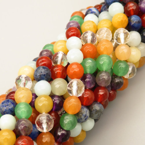 Natural Assorted Gemstone Beads Strands,Round,Faceted,Color Mixing,6mm,Hole:0.8mm,about 63 pcs/strand,about 22 g/strand,5 strands/package,14.96"(38cm),XBGB05814bhva-L020